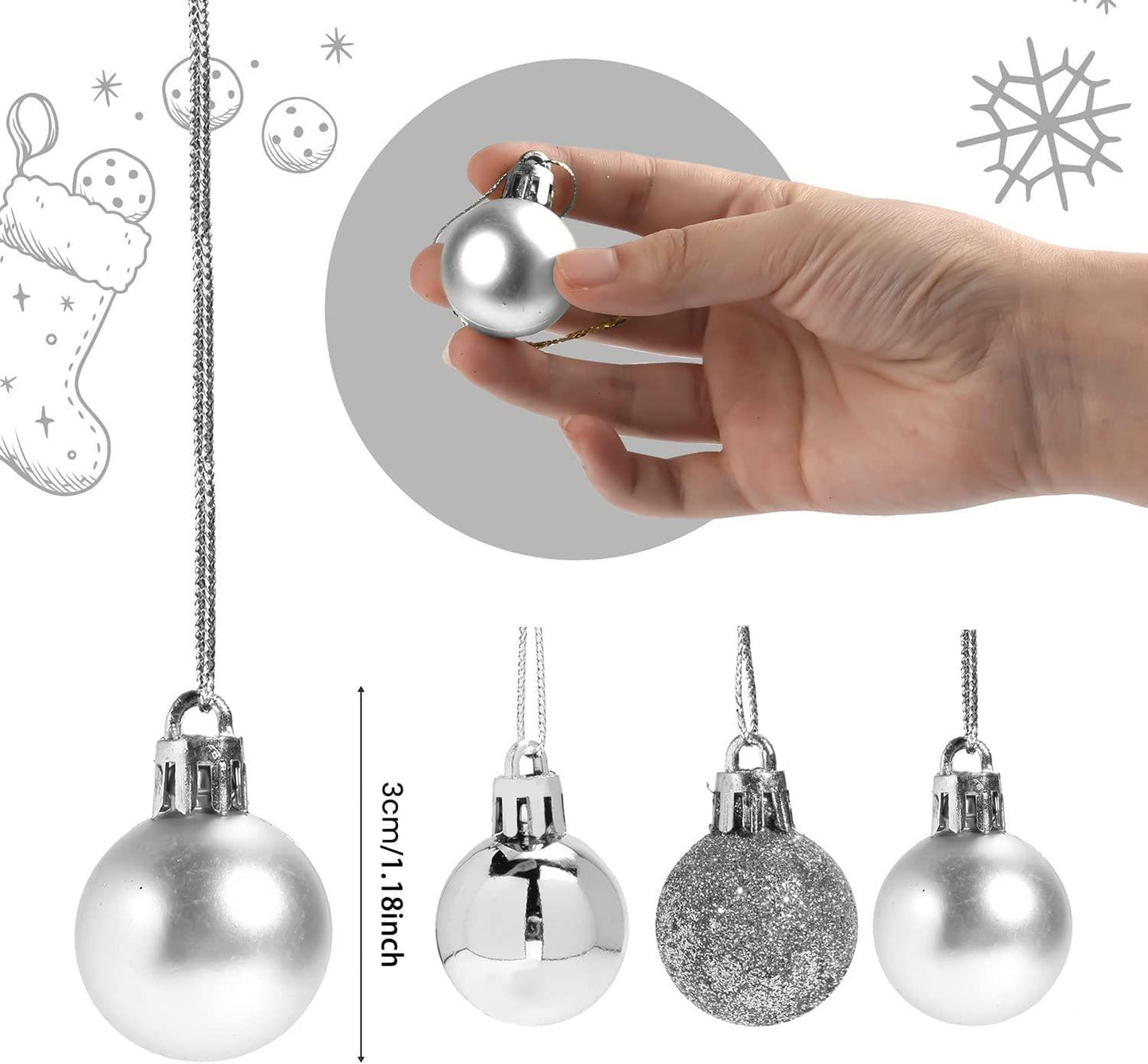 24 Silver Baubles (3cm)