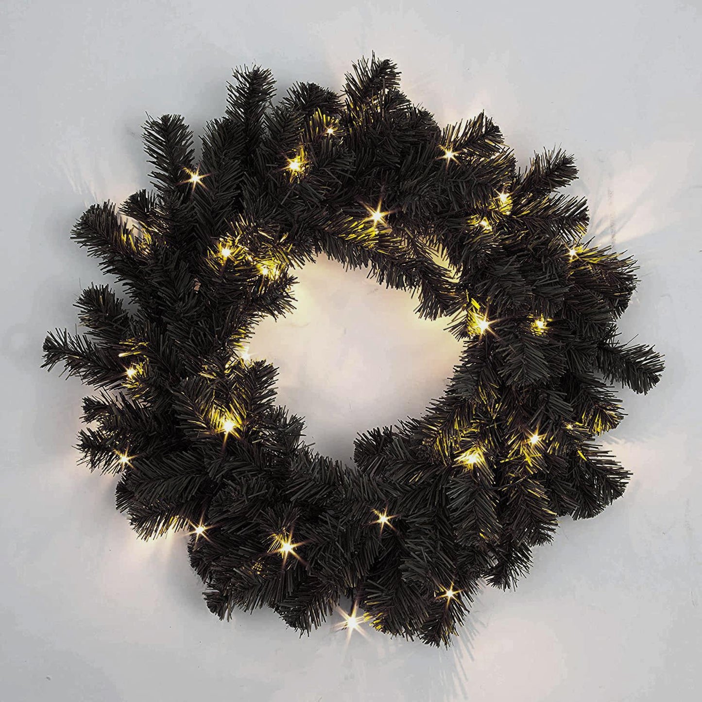 55cm Pre-Lit Black Wreath
