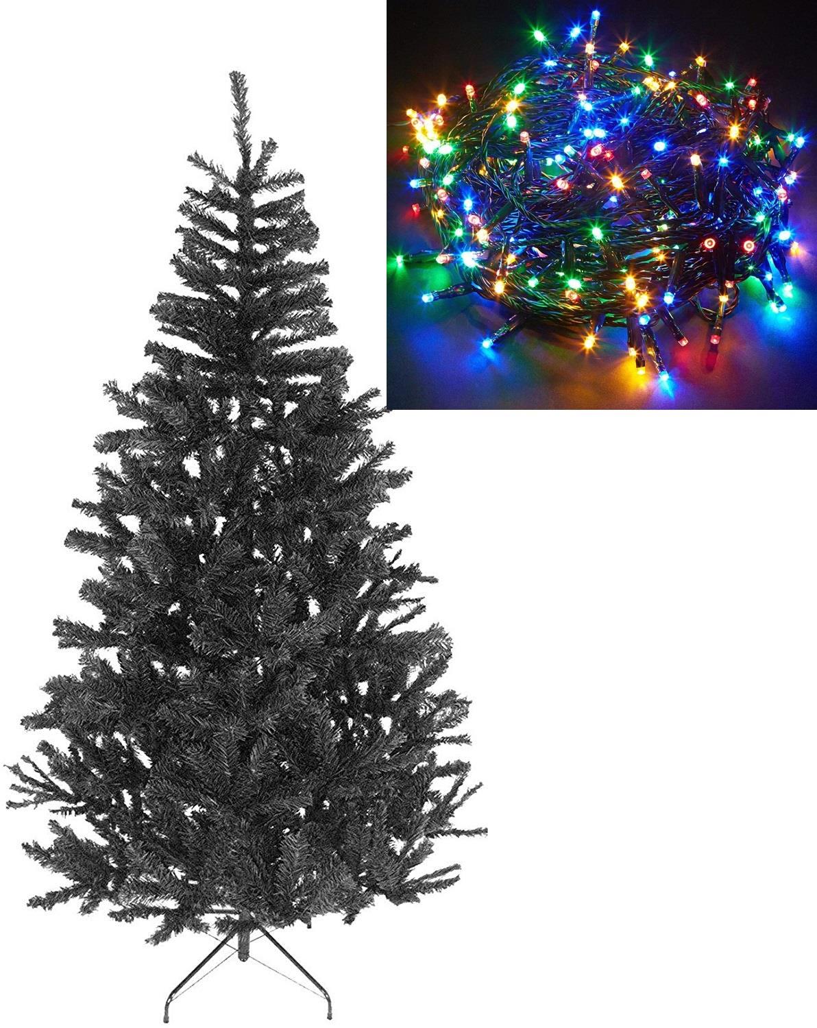 Black Christmas Tree Sizes 6ft/180cm with 400 Multi-Coloured LED lights (Separate)