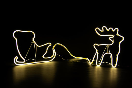 Reindeer and Sleigh Rope Light Silhouette - Warm White, Reindeer 30x40cm, Sleigh 30x45cm
