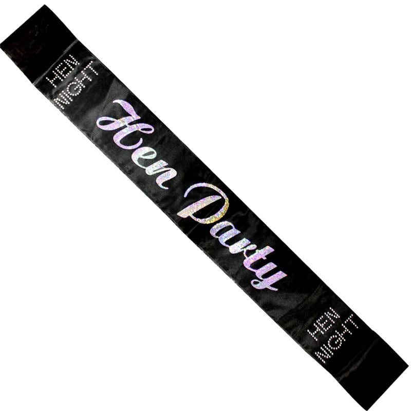 Shatchi Hen Party Diamante Sash - Black & Silver
