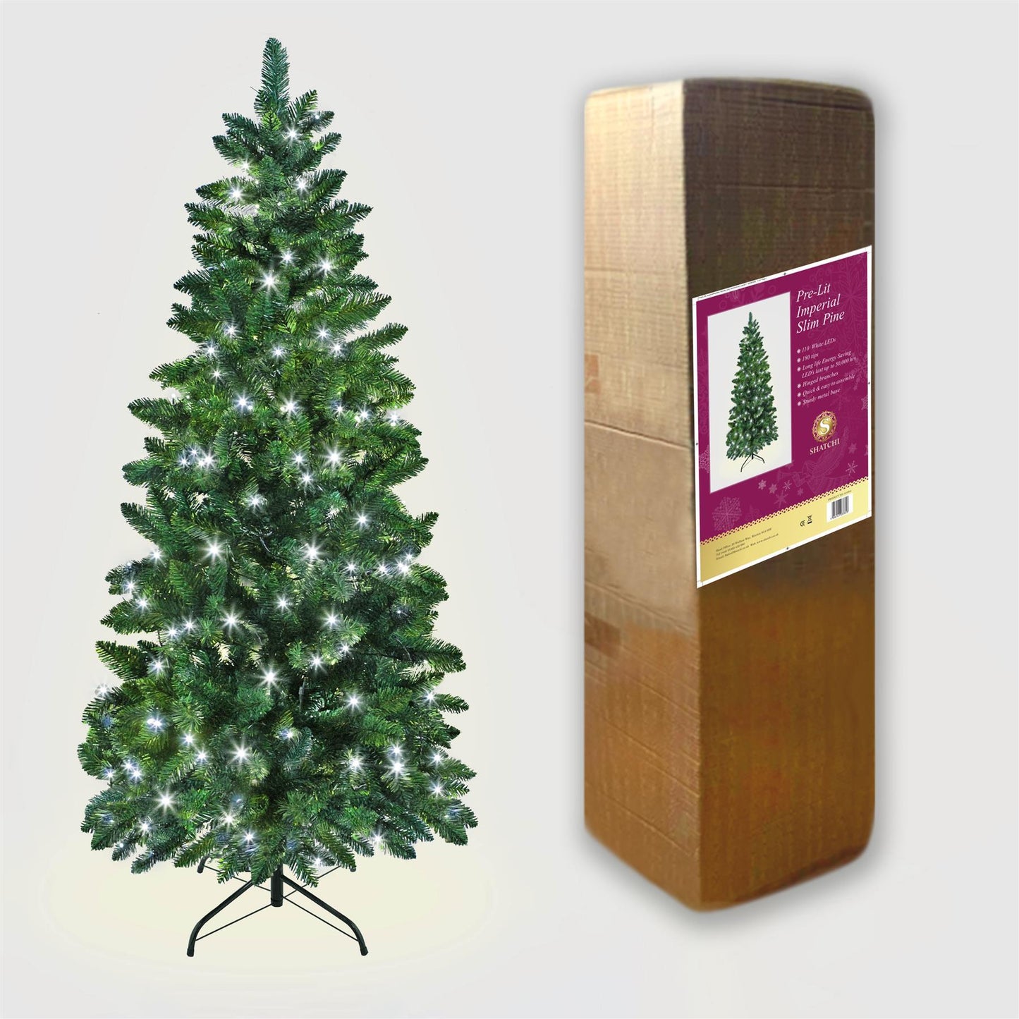 7ft Pre-Lit Imperial Pine Slim Green Christmas Tree