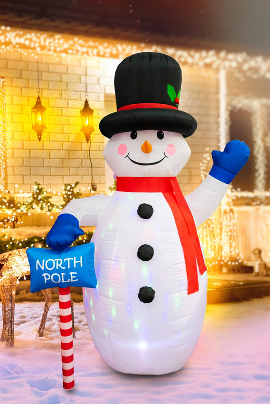 Pre-Lit North Pole Snowman - Mains Powered, 2.4m with 4 LED Lights