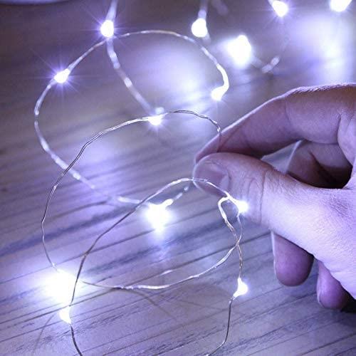 20 White LED Lights with Silver Wire (Battery Operated)