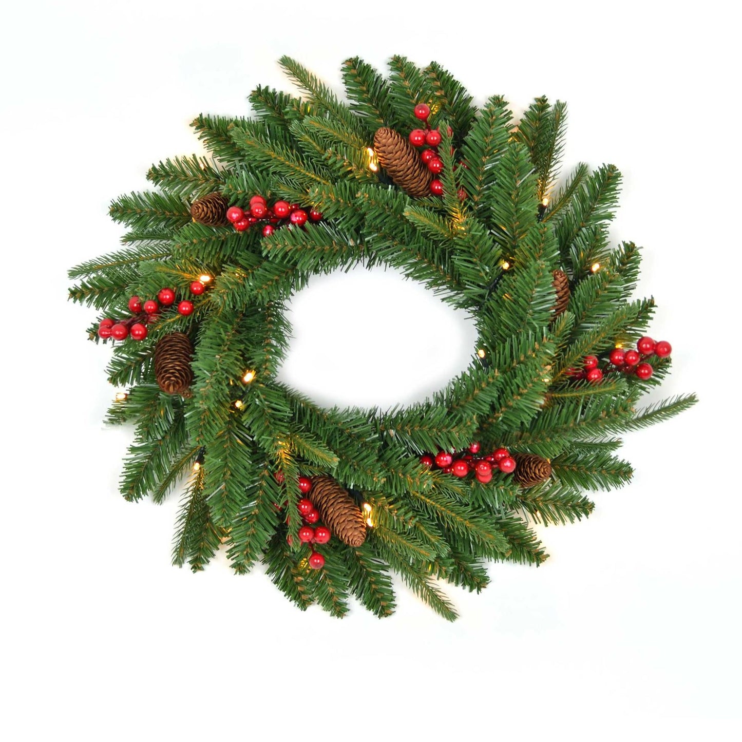 Shatchi 55cm Pre-Lit Christmas Wreath with Berries & Pine Cones