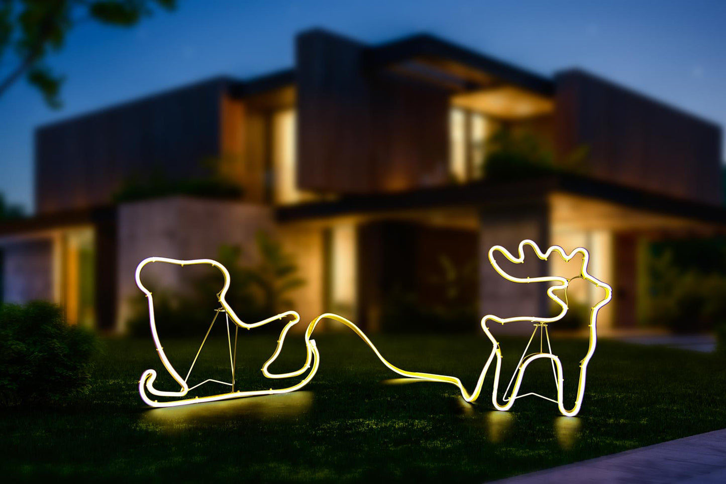 Reindeer and Sleigh Rope Light Silhouette - Warm White, Reindeer 30x40cm, Sleigh 30x45cm