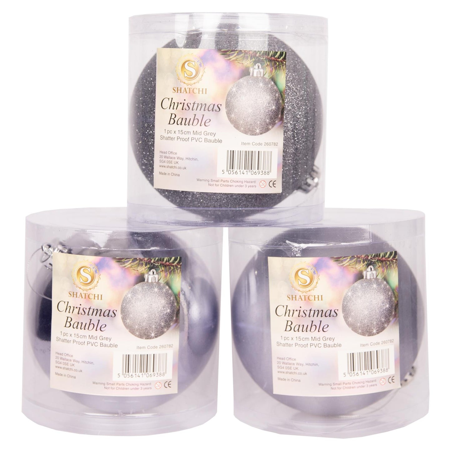 3 Mid Grey Baubles (15cm)