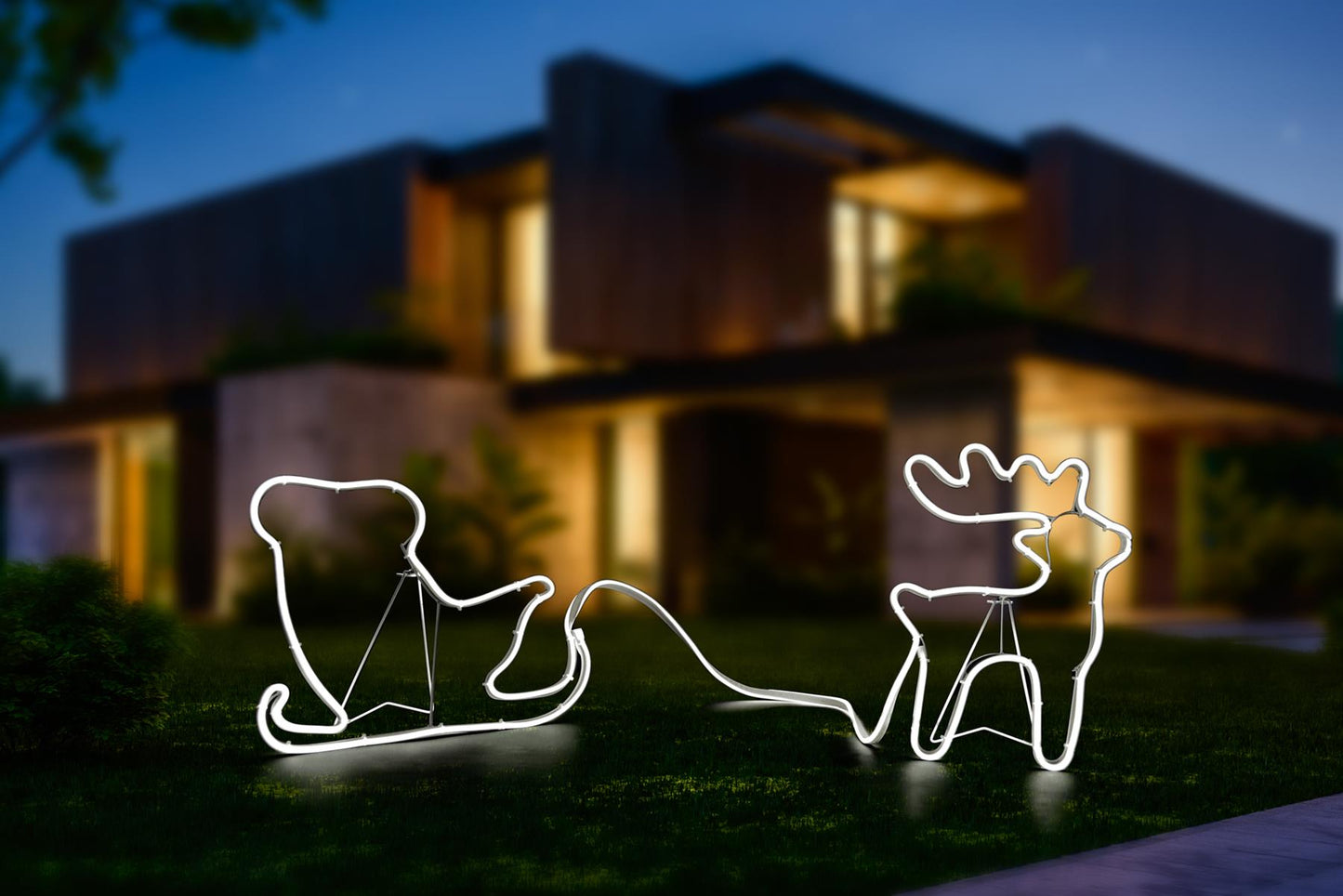 Reindeer and Sleigh Rope Light Silhouette