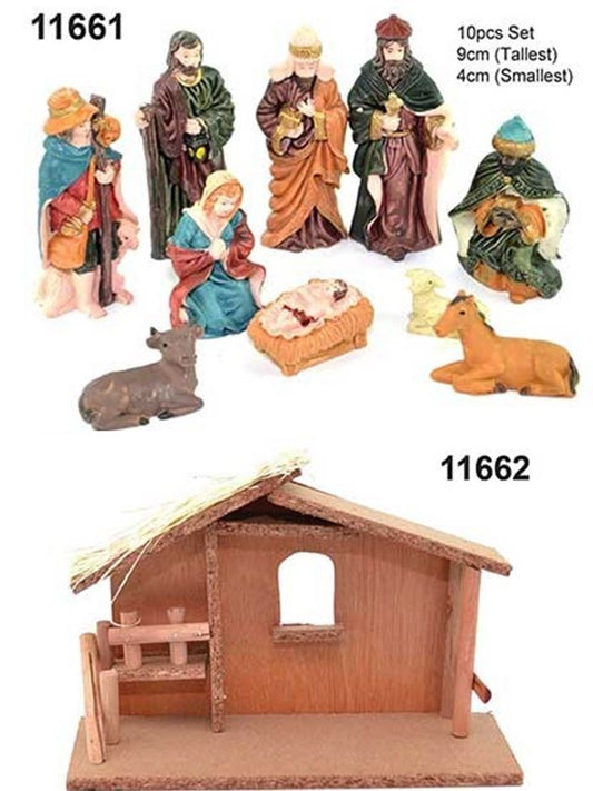 Nativity Figures with House Frame