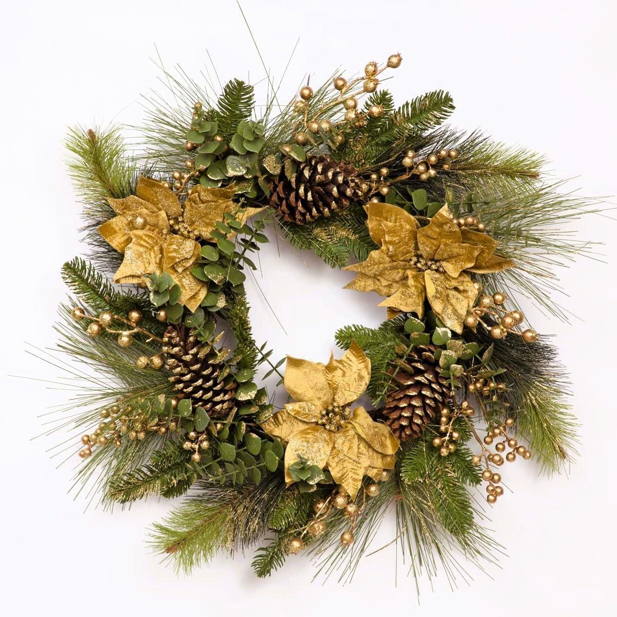 Gold Poinsettia & Berry Wreath 60cm