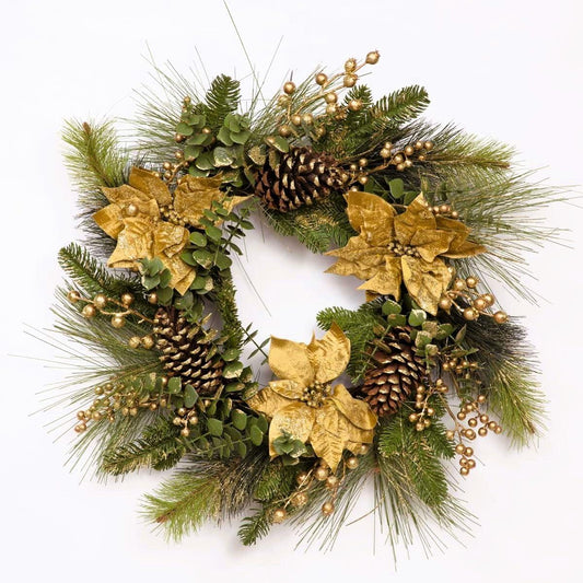 Gold Poinsettia & Berry Wreath 60cm
