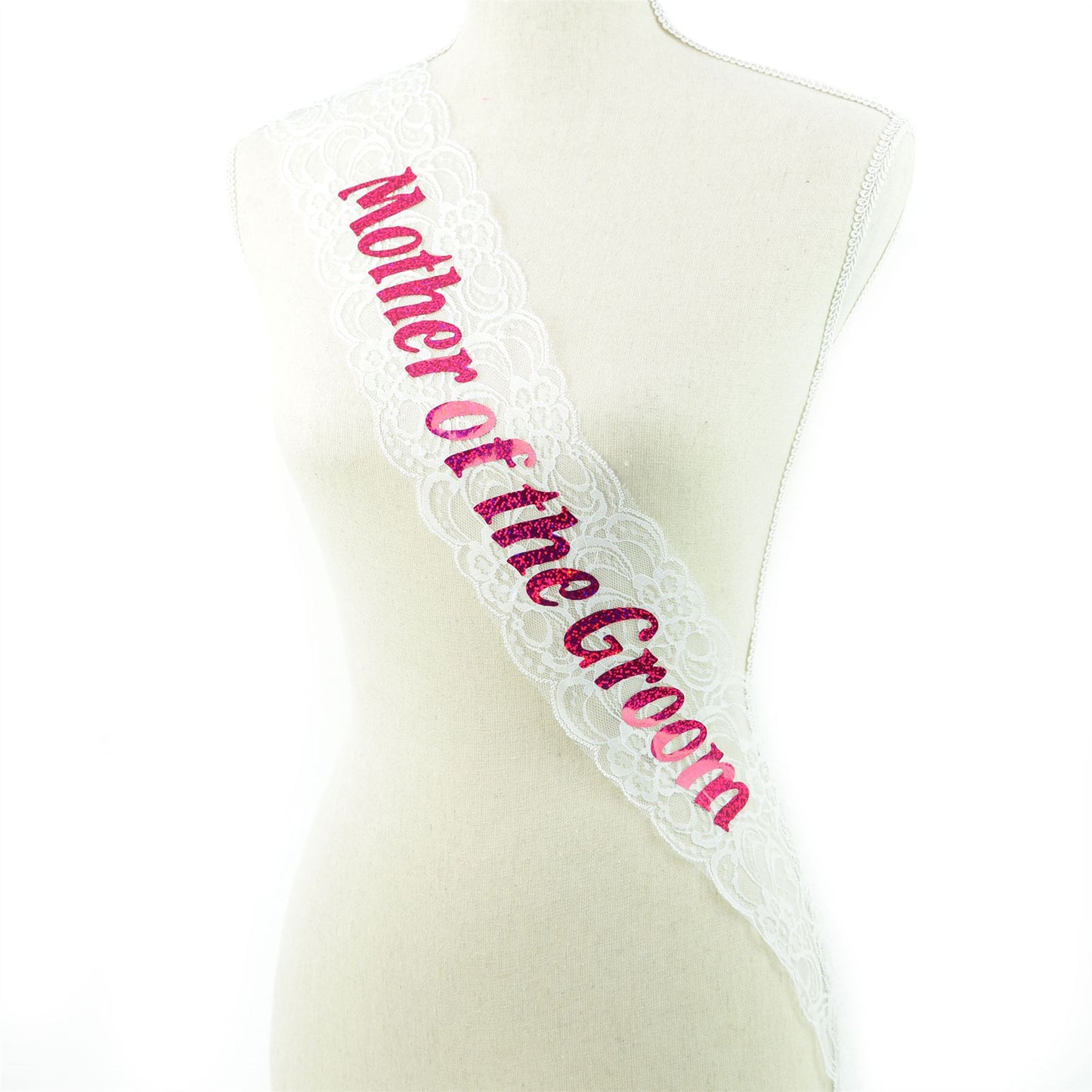 Shatchi Mother of the Groom Sash - White Lace