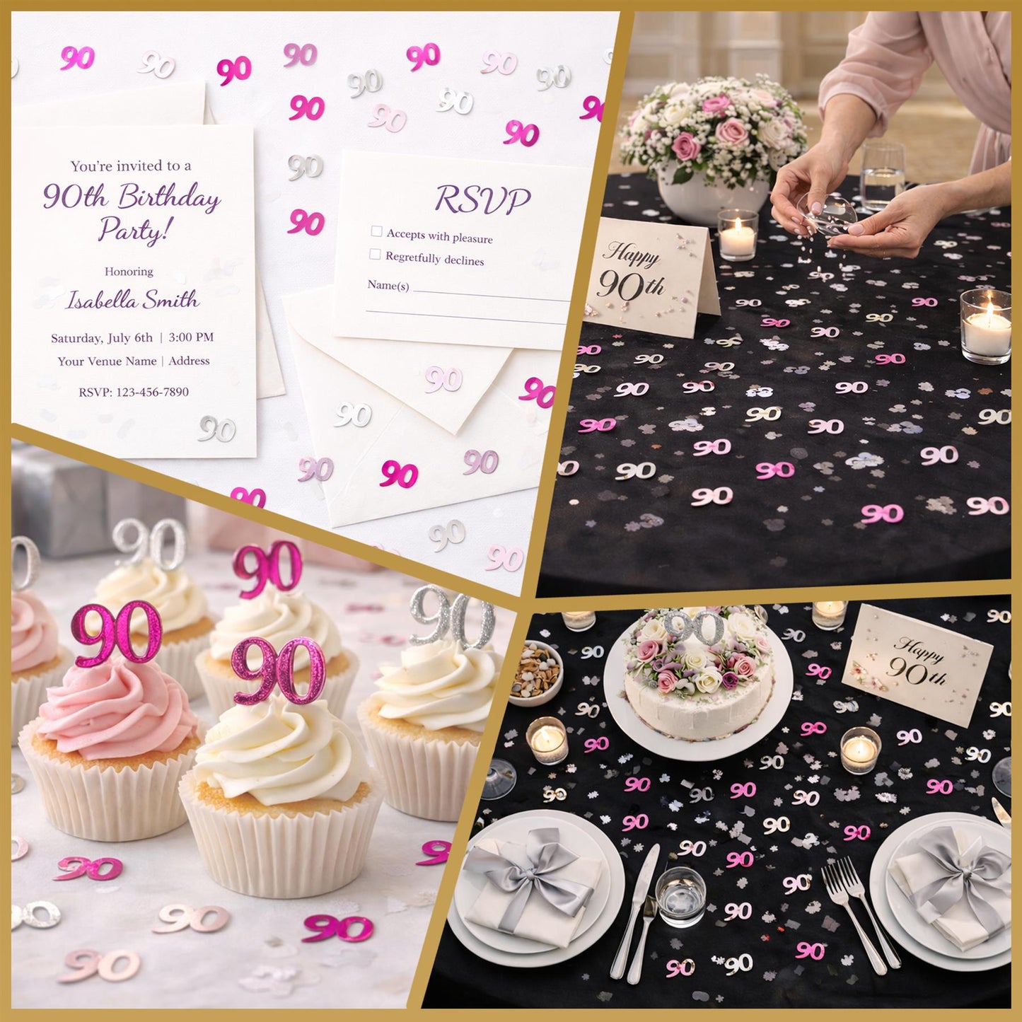 14g 90th Pink Birthday Confetti