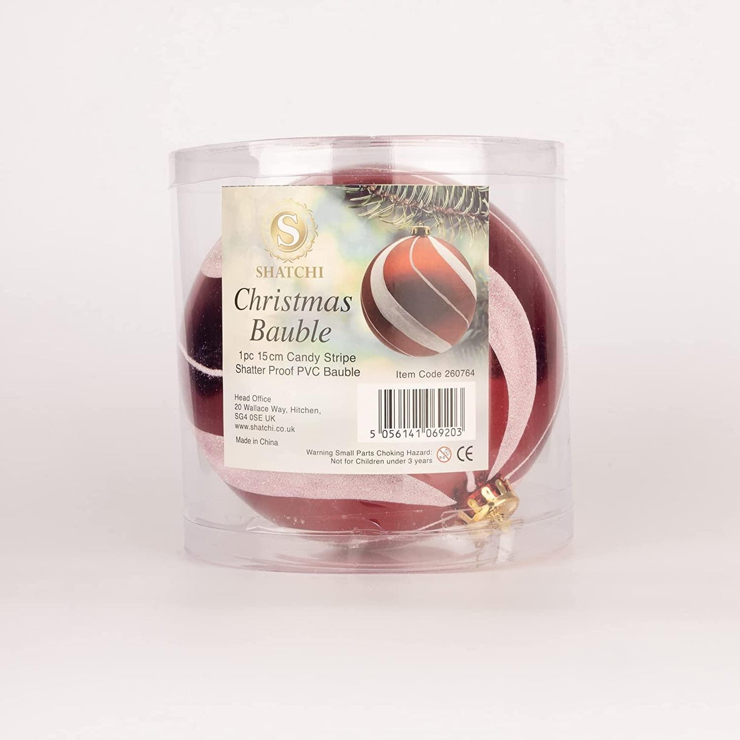 Baubles Candy Stripe 15cm - 3Pcs PVC