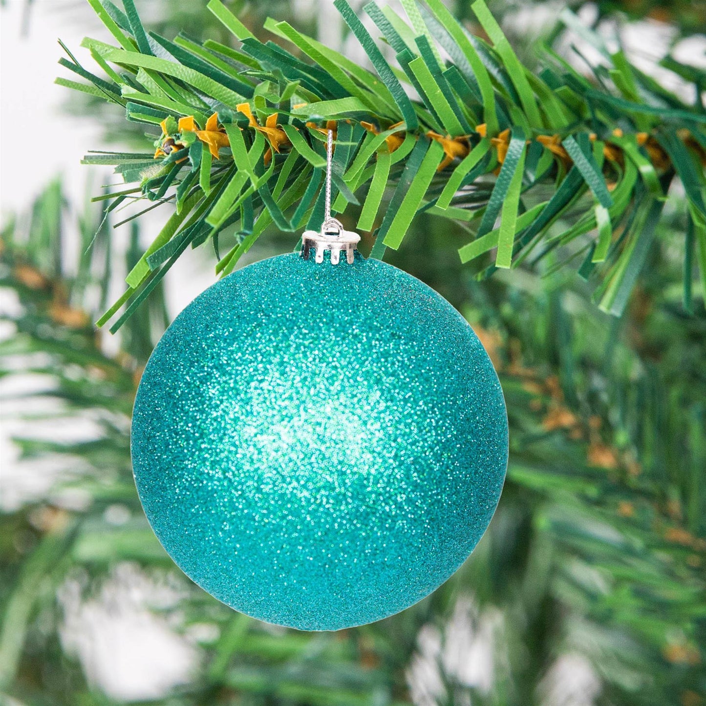 6 Turquoise Baubles 10cm PVC Set