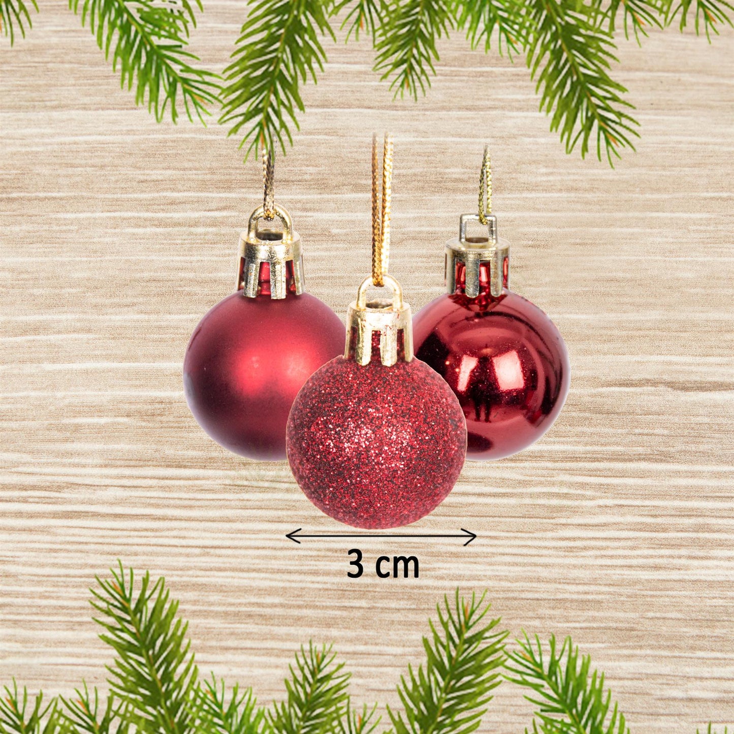 12 Dark Red Baubles (3cm)