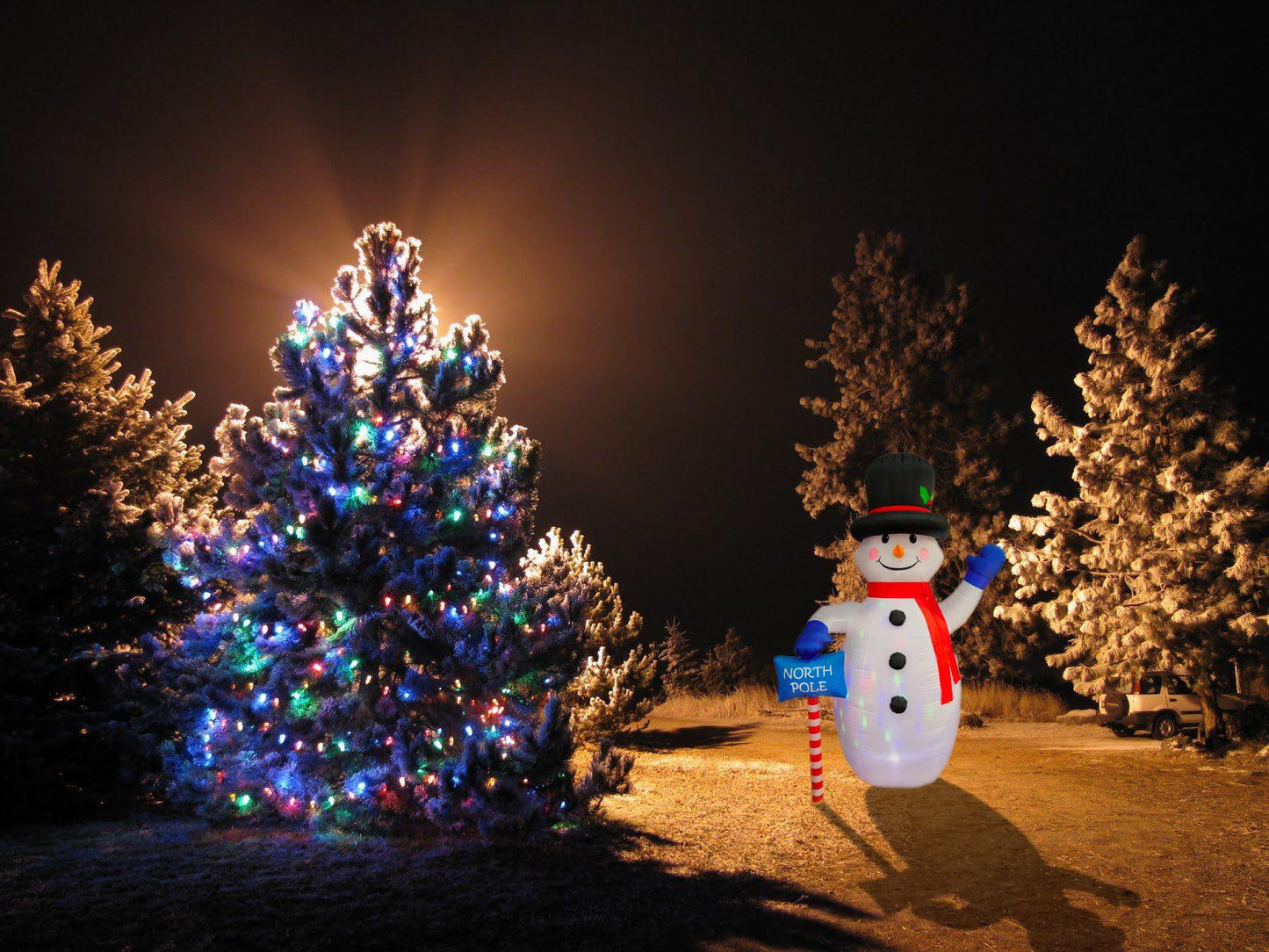 Pre-Lit North Pole Snowman - Mains Powered, 2.4m with 4 LED Lights