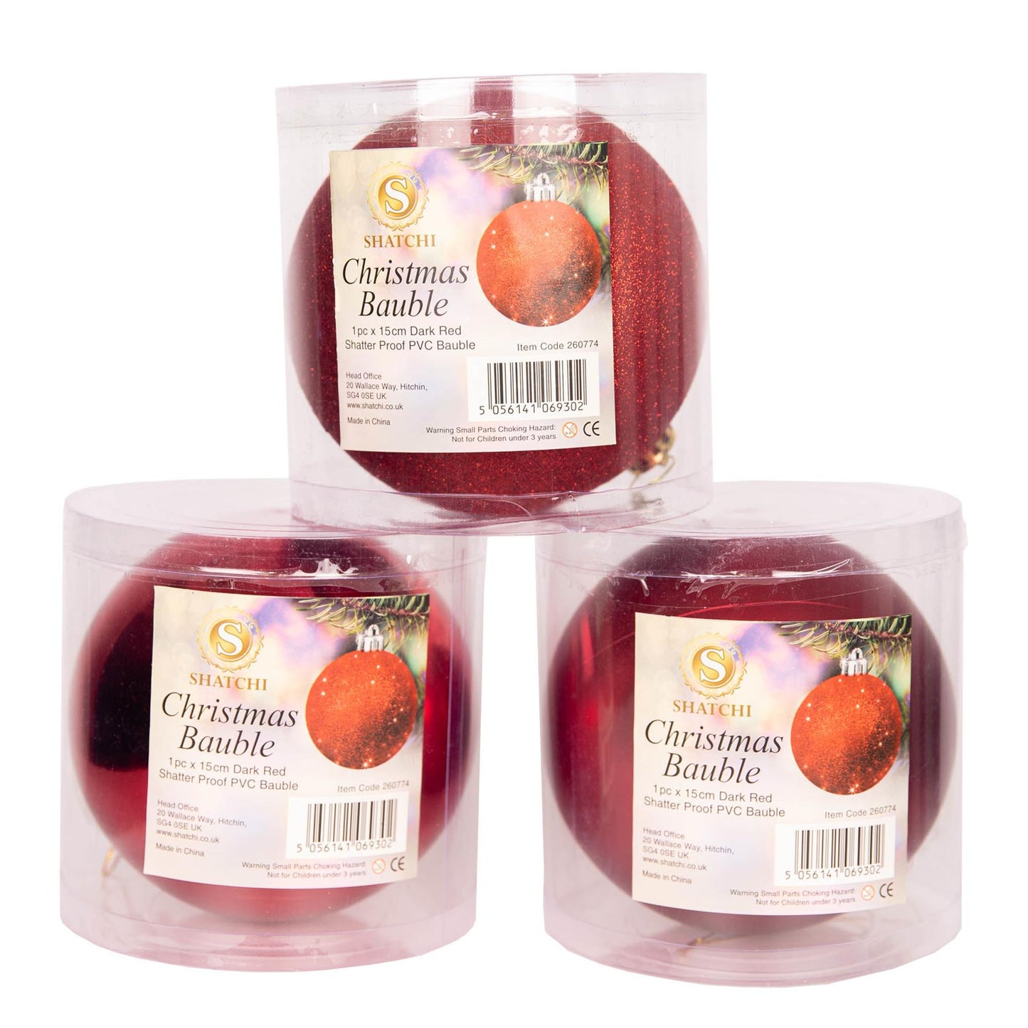 Dark Red Baubles (15cm, 3 pcs)