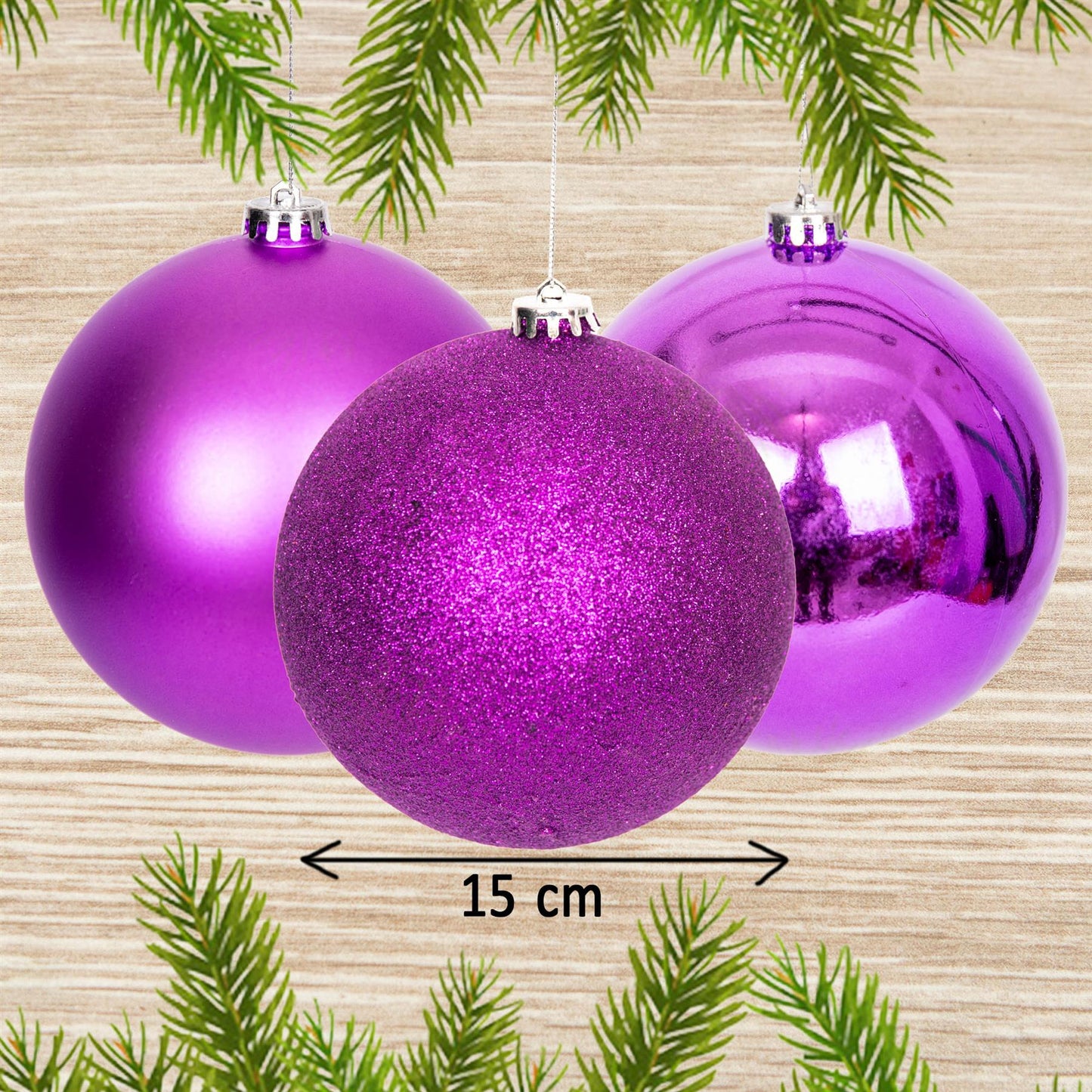 Purple Baubles - 35cm, 3 Pieces Set, PVC
