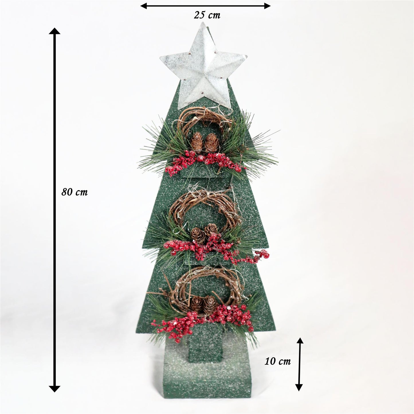 Green Wooden Tree with Warm White Bulbs, 25x10x80cm