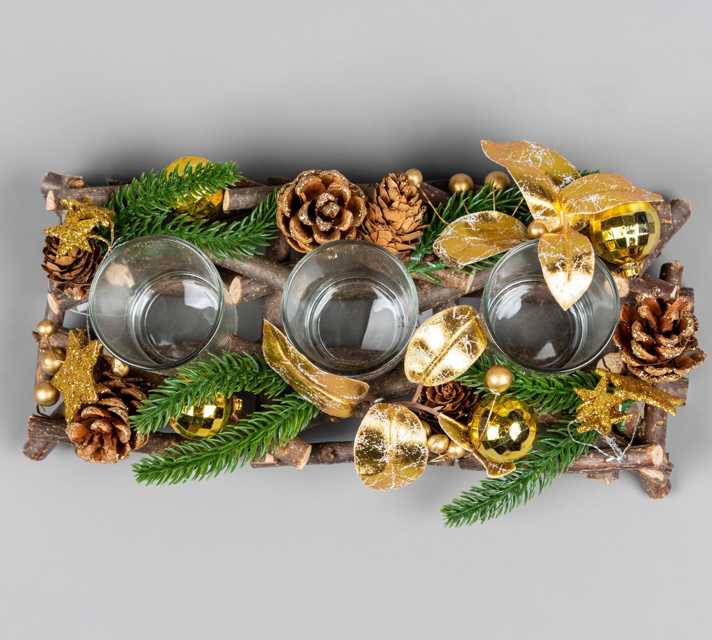 28cm Gold Twig Triple Candle Holder