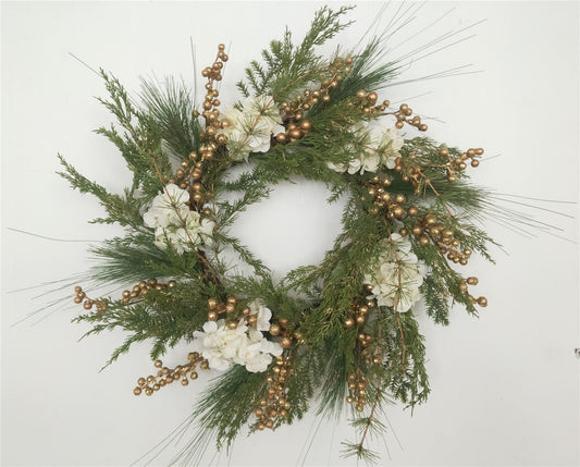 Natural Wreath with Golden Berries and White Flowers