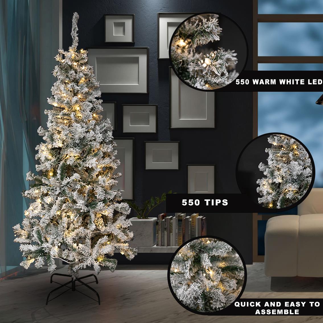 6ft Pre-Lit Yukon Snow Pine Tree with 160 LEDs