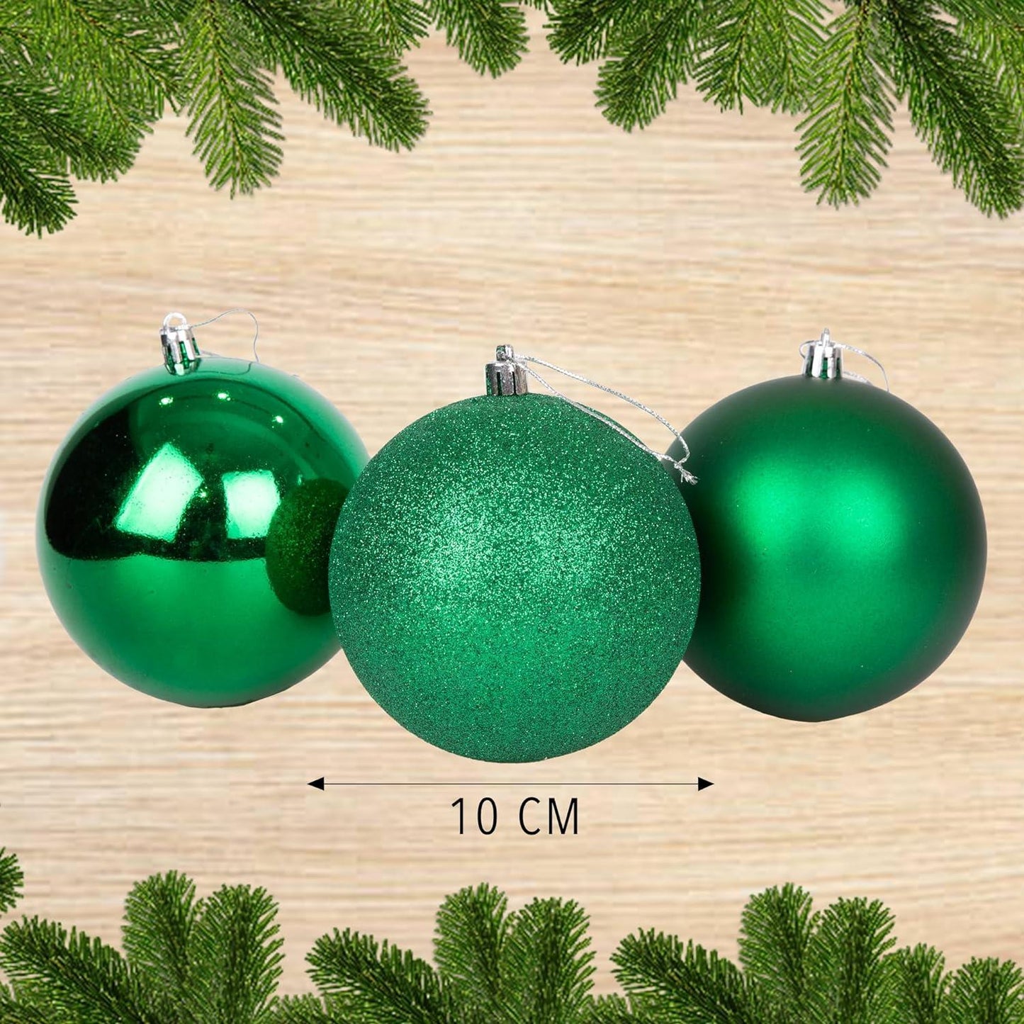 Set of 6 Dark Green 10cm Baubles (PVC)