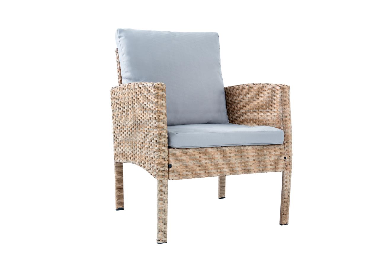6-Piece Rattan Furniture Dining Set - Light Brown, Seats 7, Includes Cushions