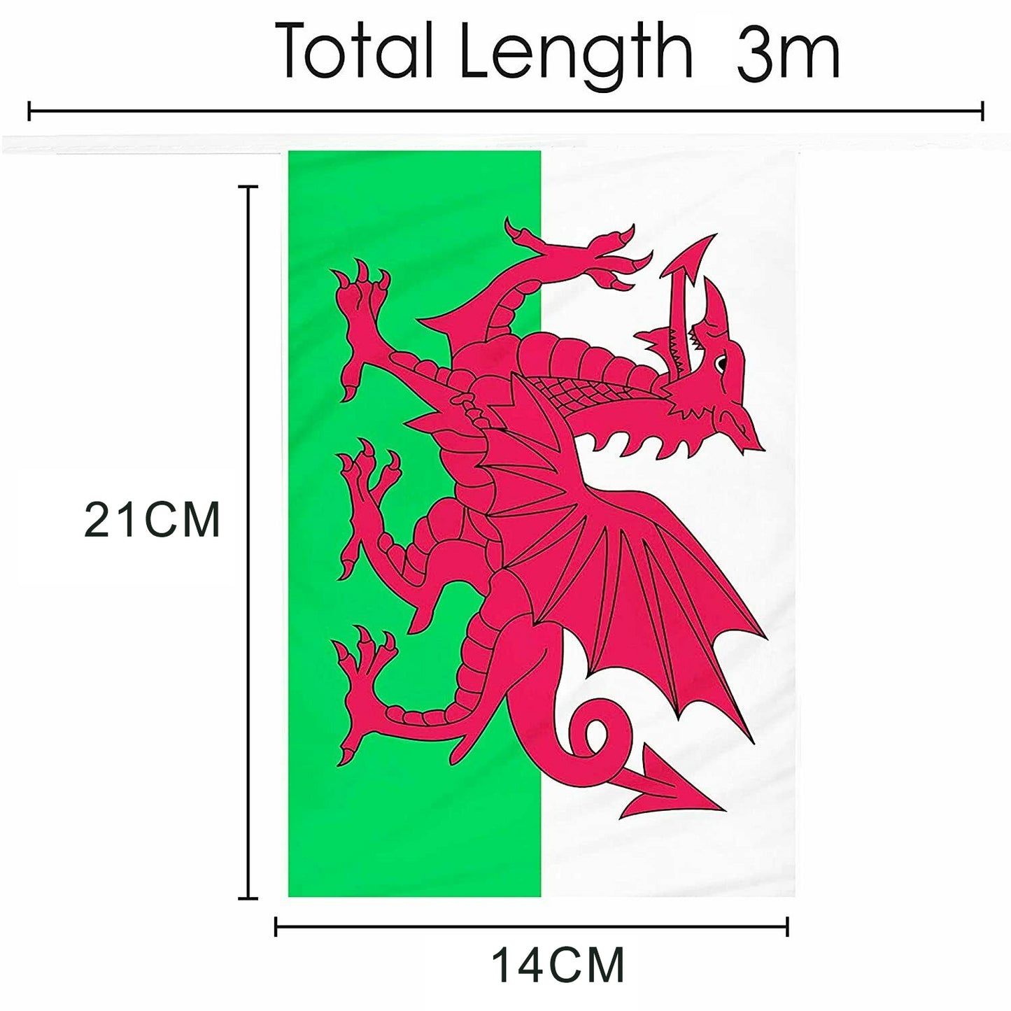 Welsh Bunting - 14x21cm, 3m with 10 Flags