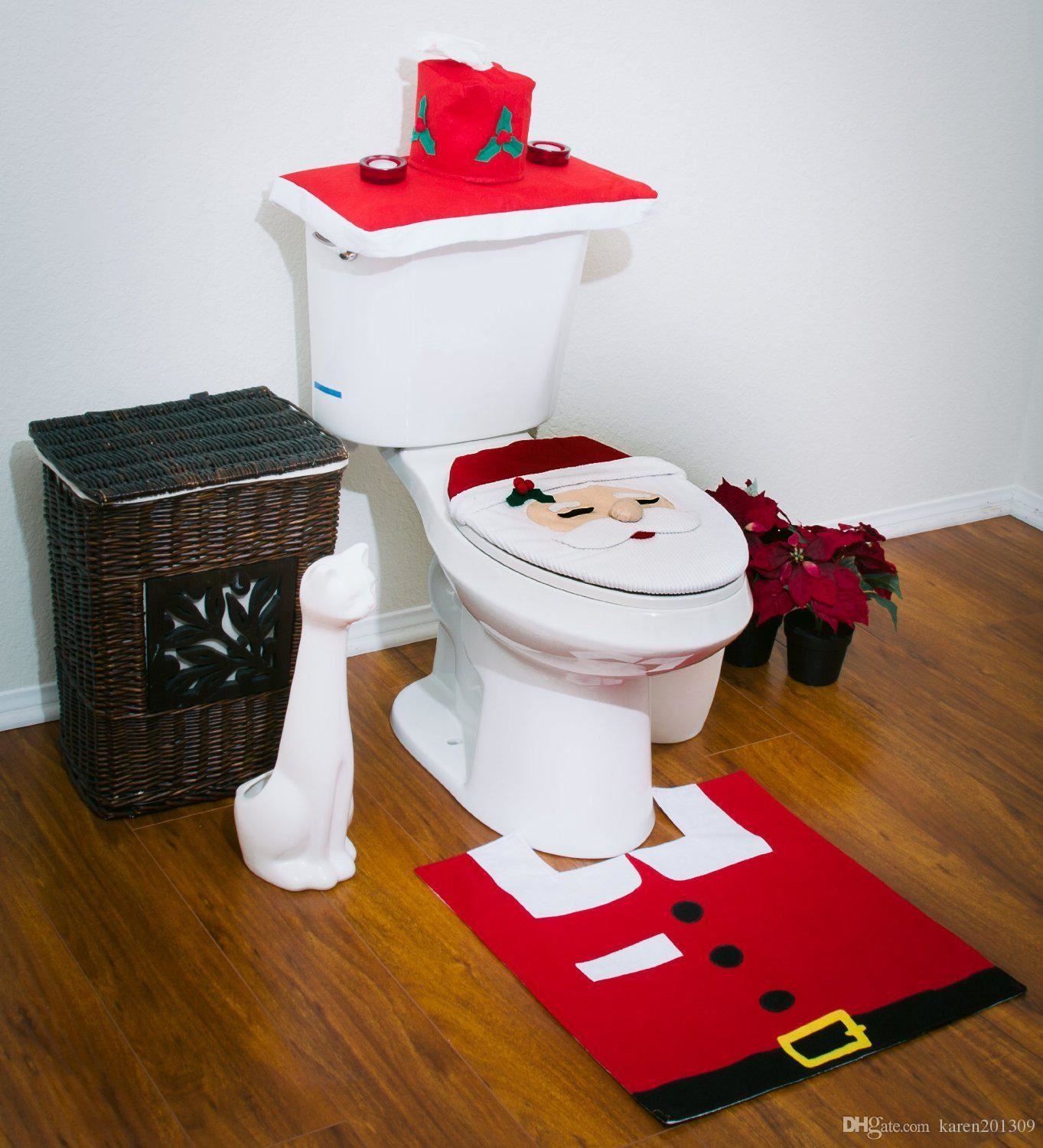 Novelty Christmas Santa Toilet Seat Cover & Mat