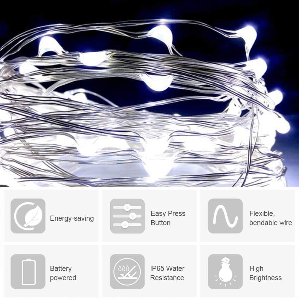 2 x 20 Sparkles White LED Battery Lights - Silver Wire