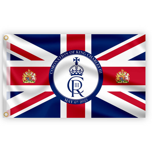 5x3FT Union Jack Flag New King Charles III Cypher British Sovereign Coronation