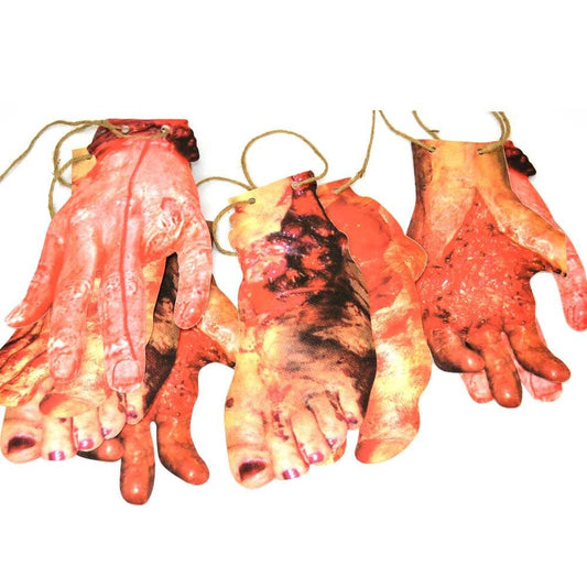 Creepy Halloween Body Parts Garland - 8Pcs Bloody Limbs Arms Feet Decoration