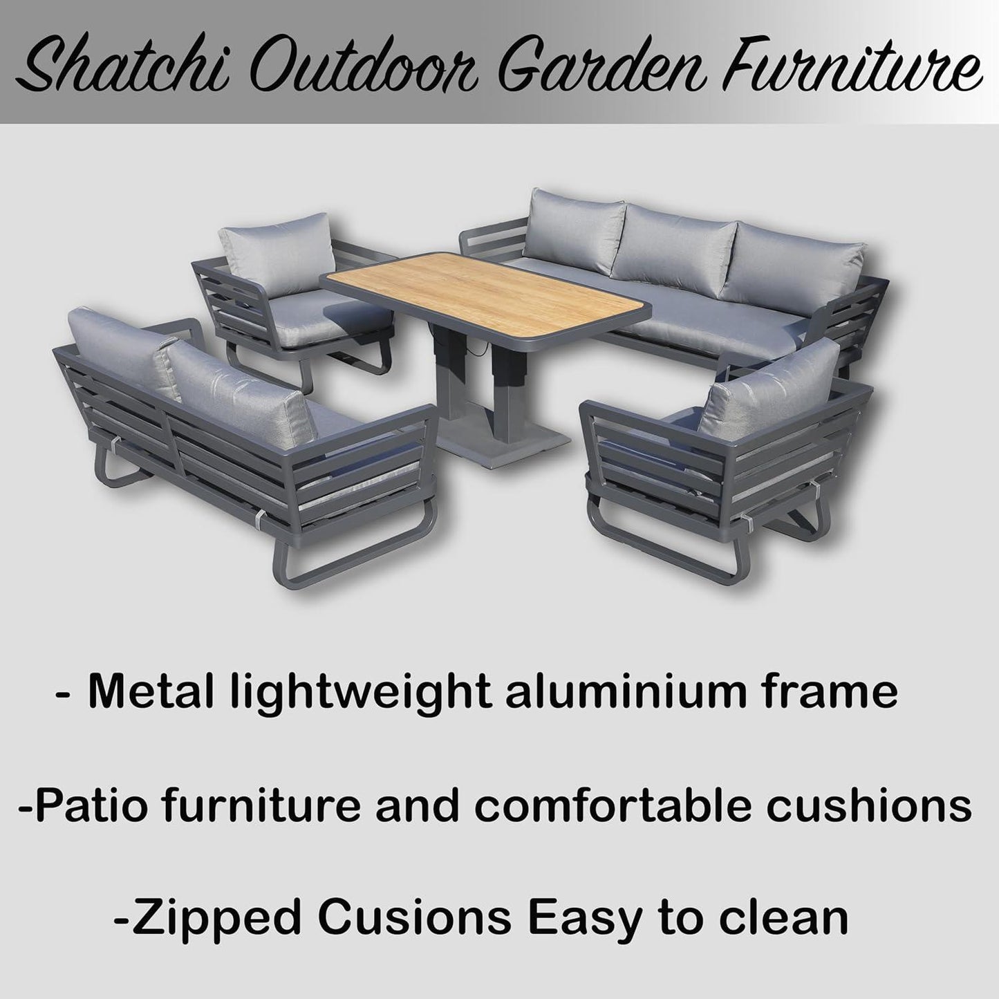 Cannes Grand 7 Seater Aluminium Sofa Lounge Set 5pcs with Adjustable Table