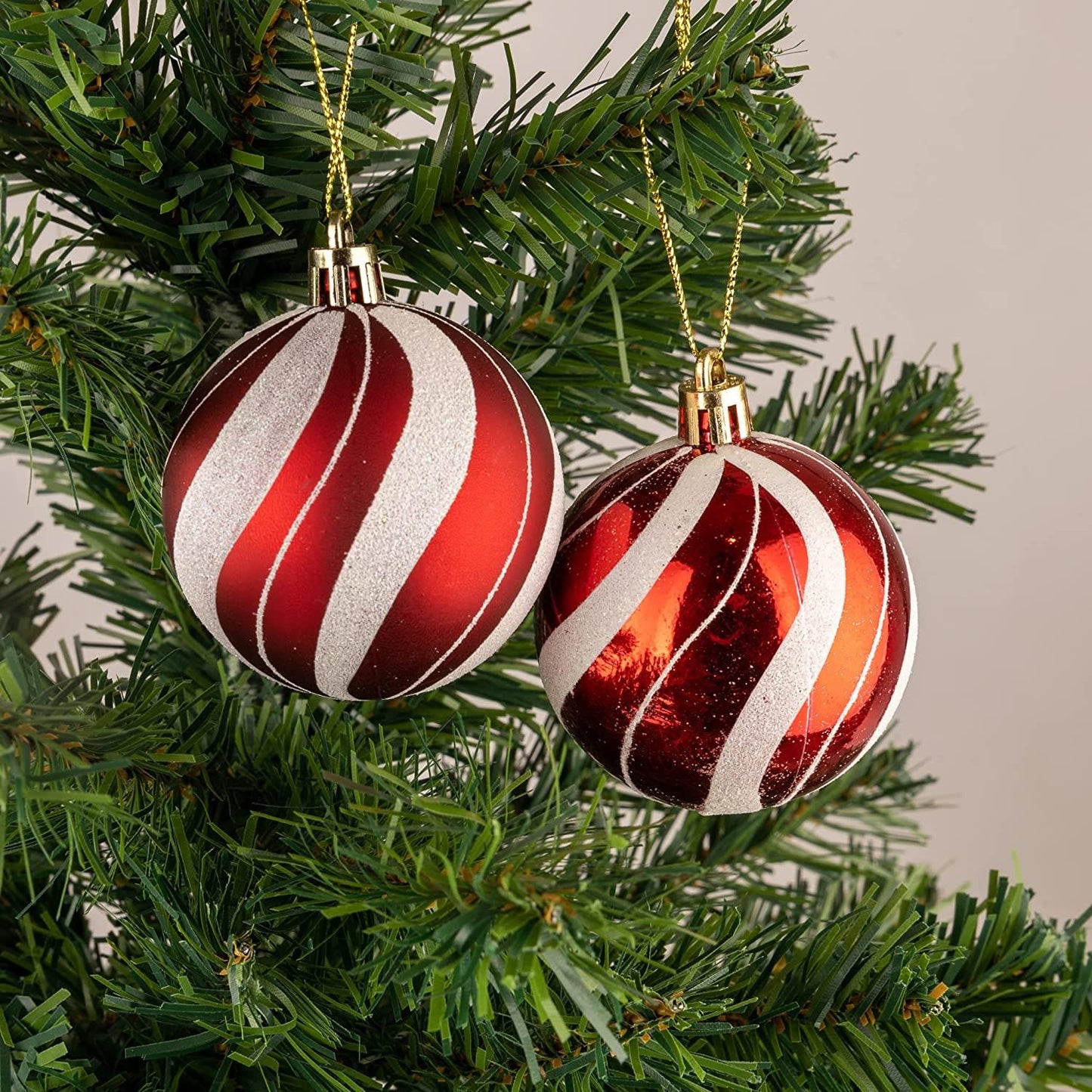 6pcs Candy Stripe Baubles (10cm, PVC)