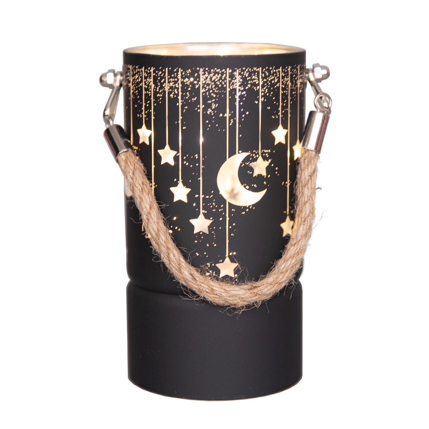 22cm Decorated Jar LED Black Glass Vase/Moon/Stars