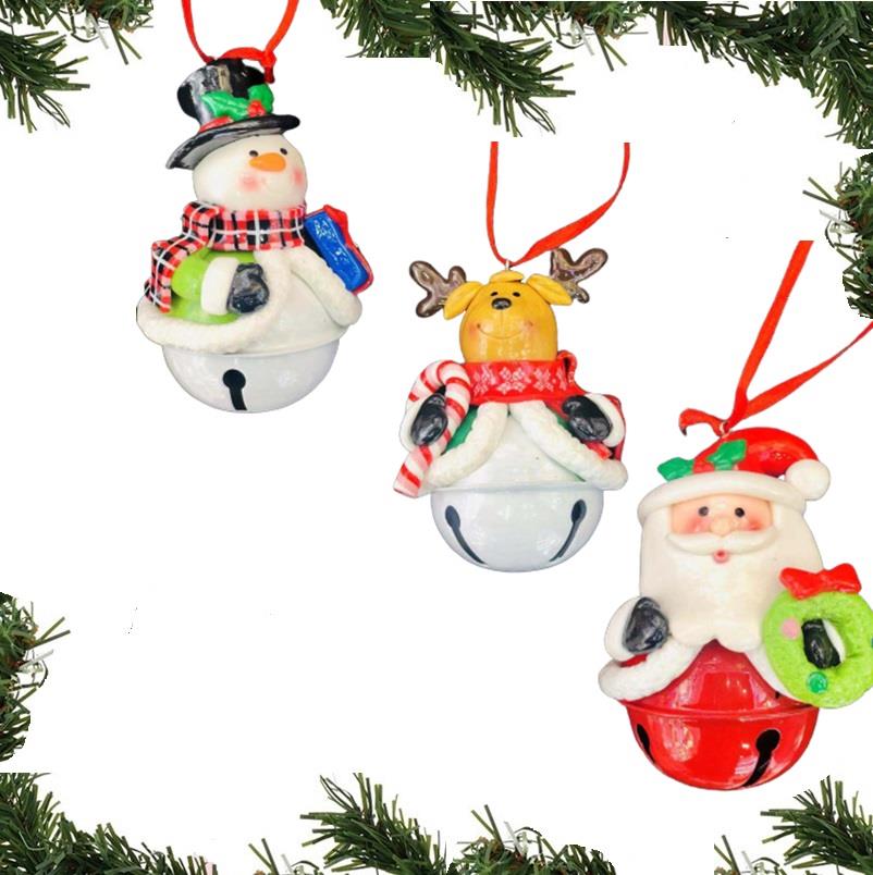 3 Ceramic Christmas Hanging Decoration Bells