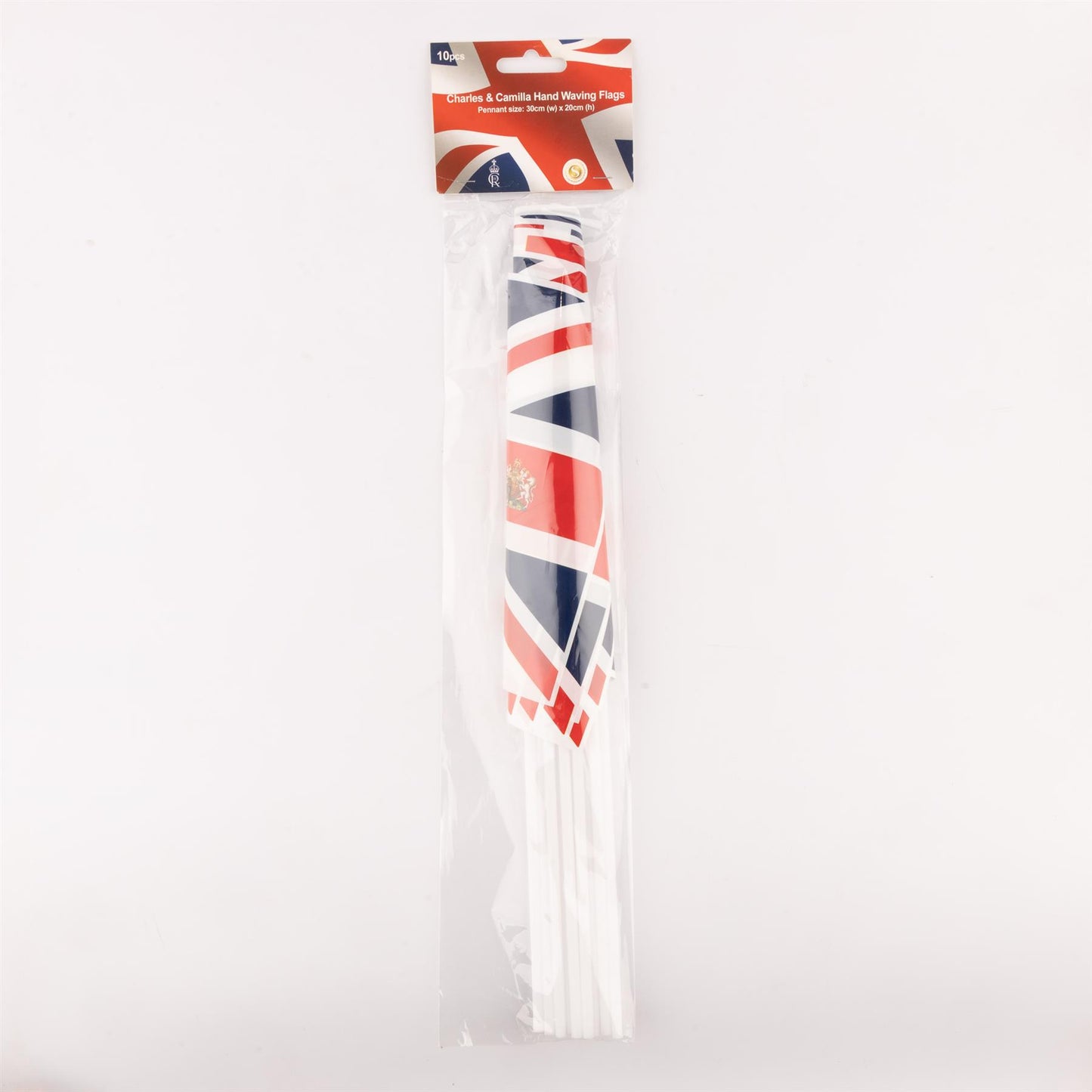 Charles & Camilla Image Handflags Pack of 50 - PVC, Flag Size 20x30cm, 40cm Stick