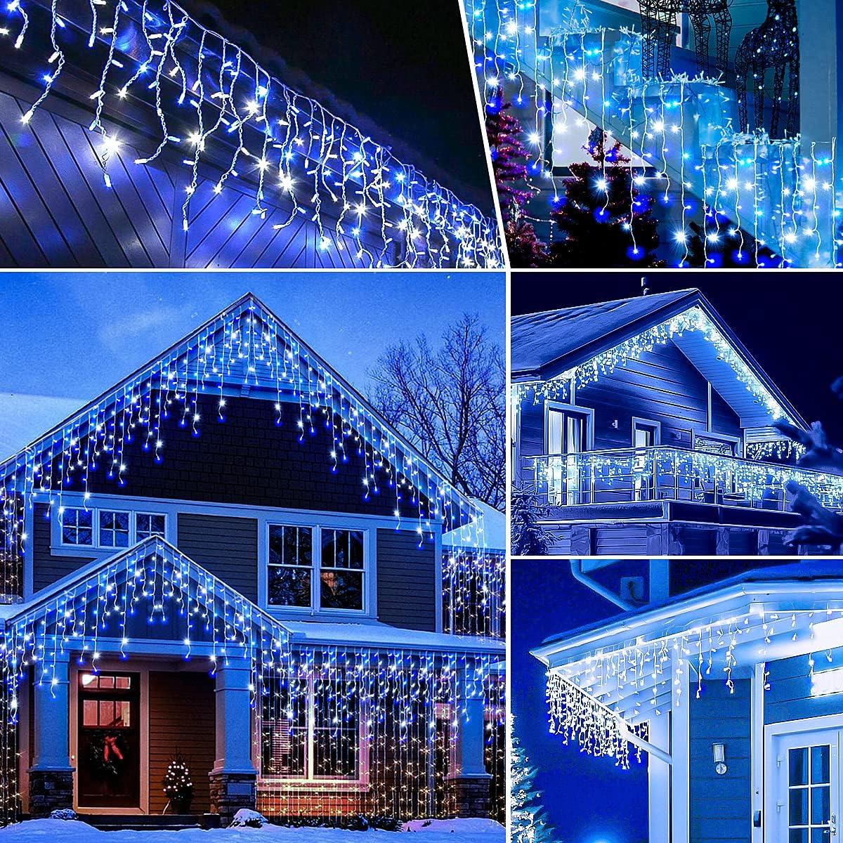 240 White & Blue LED Connectable MF Icicle String Lights 5m