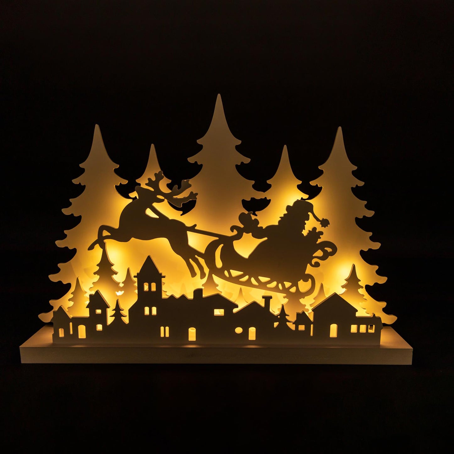 Wooden LED Flying Santa / Sleigh Silhouette 60cm