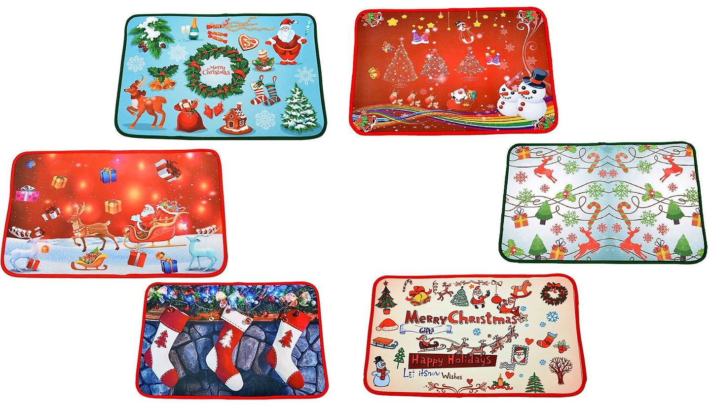 6 Pcs Christmas Door Mats - Assorted Santa Xmas Floor Rugs