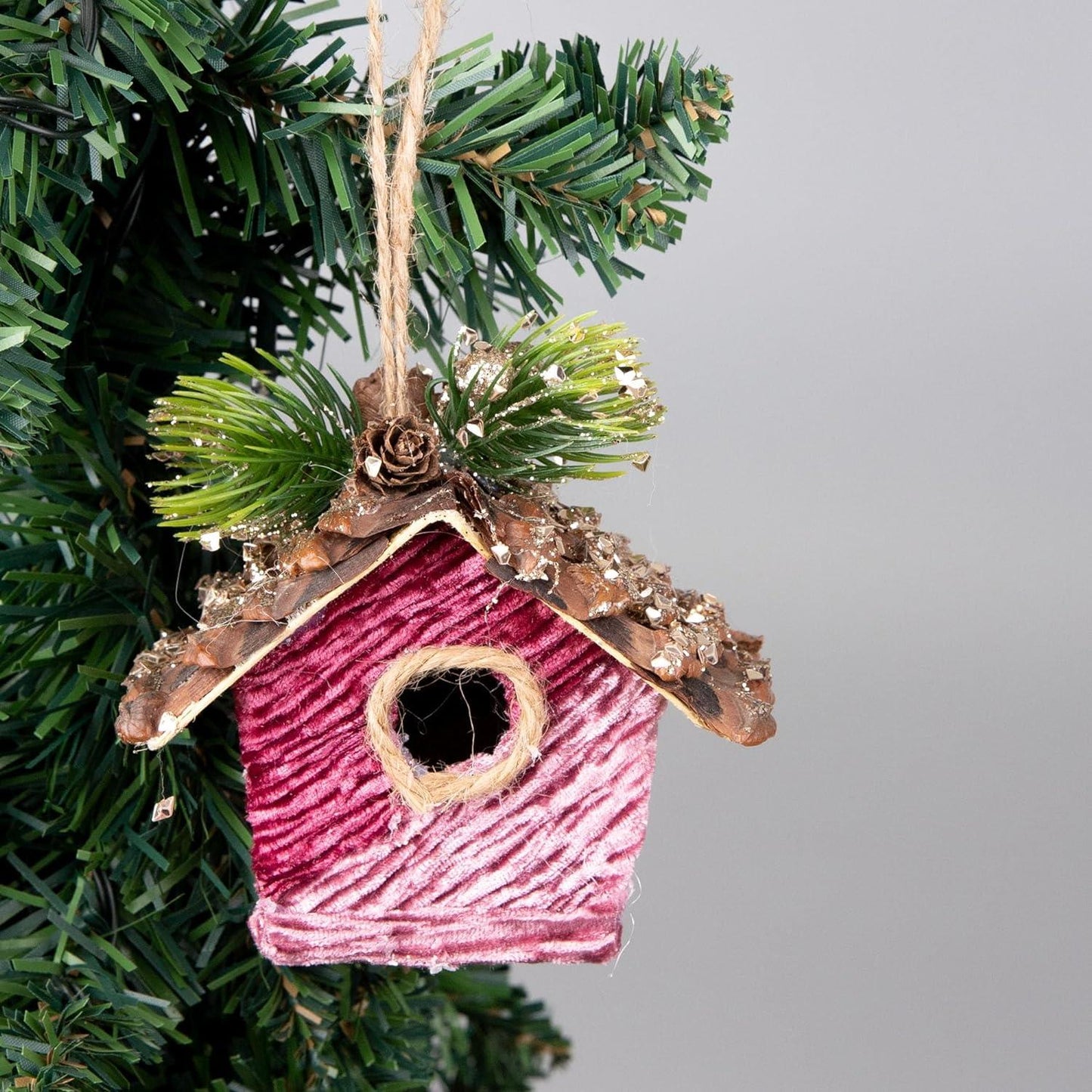 3 pcs Pink Birdhouse Christmas Decorations (10x11cm)