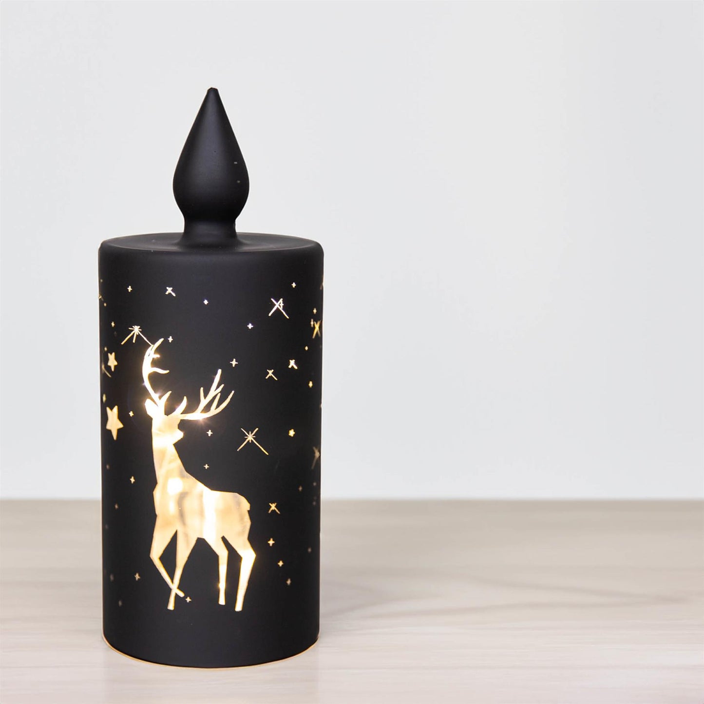 17cm Black Glass Vase with Candle and Stag