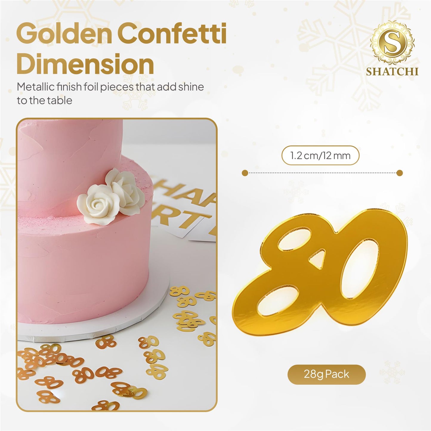 80th Birthday Confetti - Gold, 14g, 2 Pack