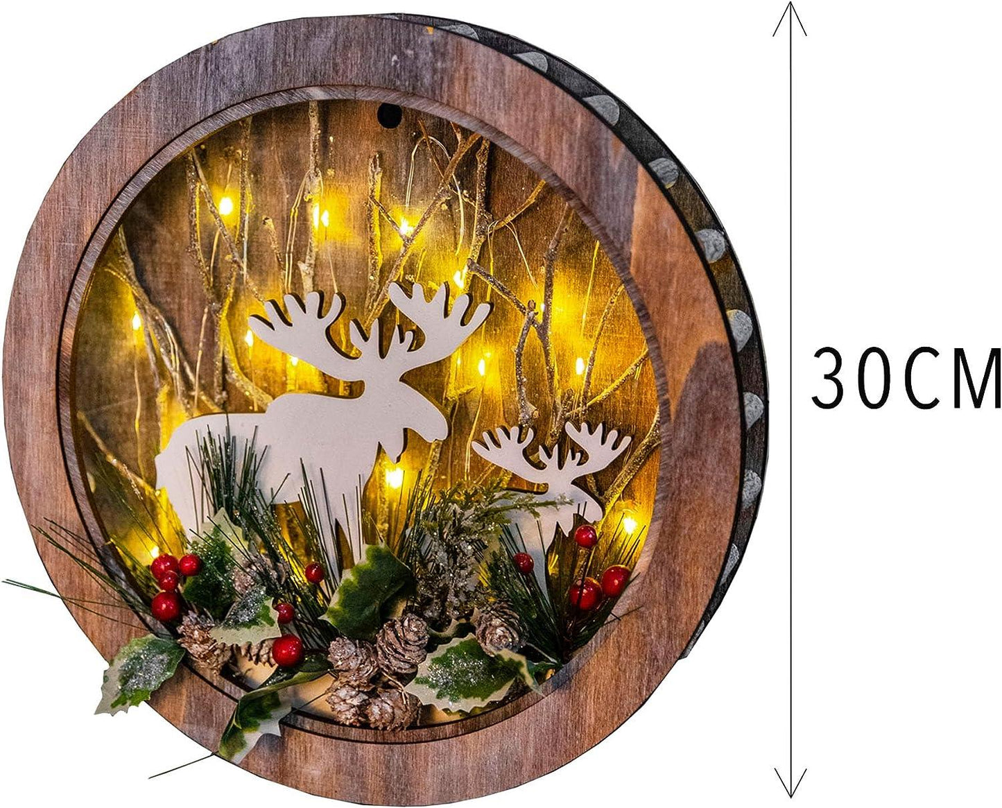 LED Wooden Reindeer Scene Wreath Shape D30xW4.5