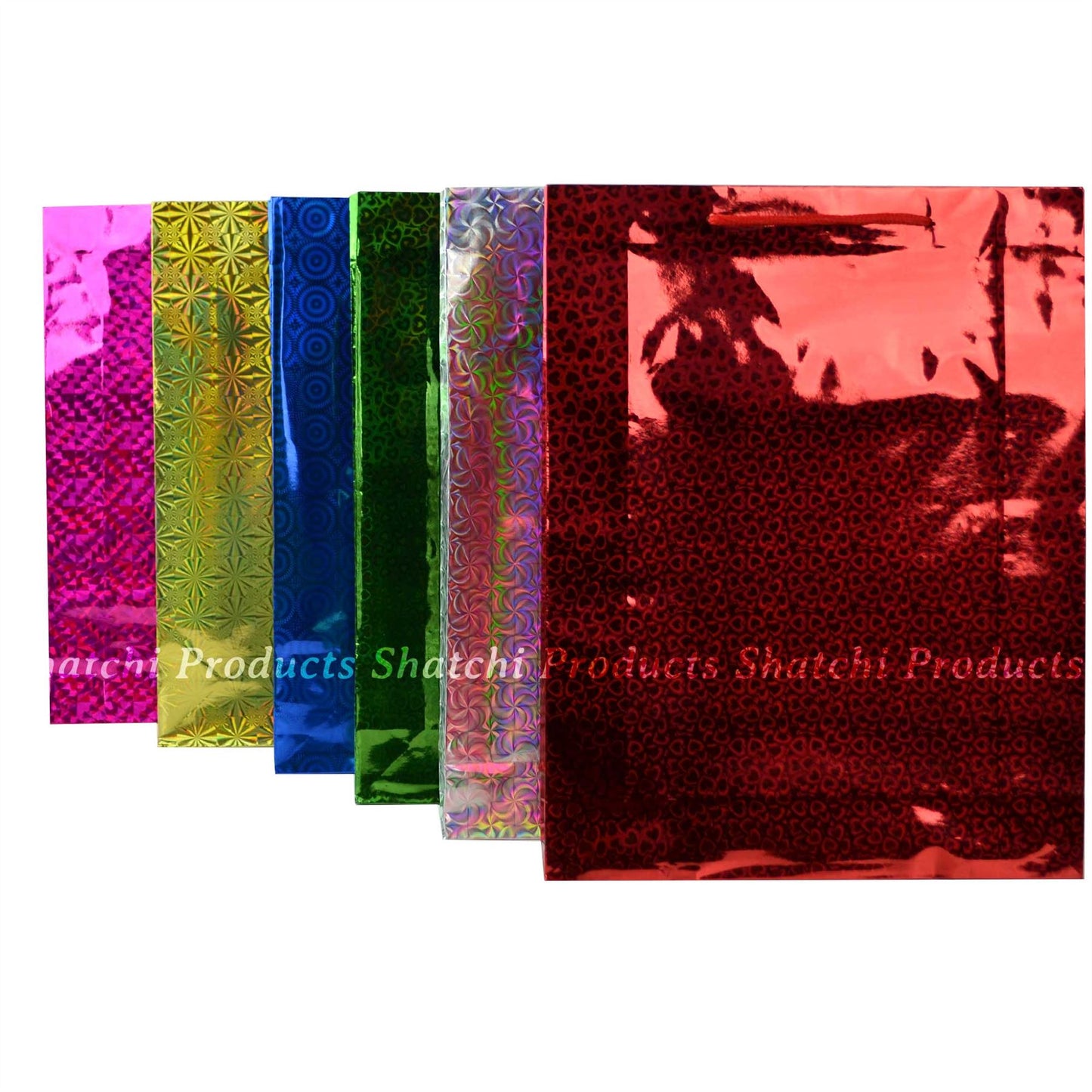 100 Assorted Colours Holographic Gift Bags - Small Size