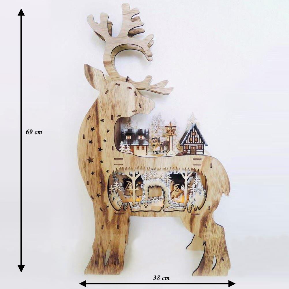 Laser Cut Reindeer LED Wooden Decoration - Battery Operated