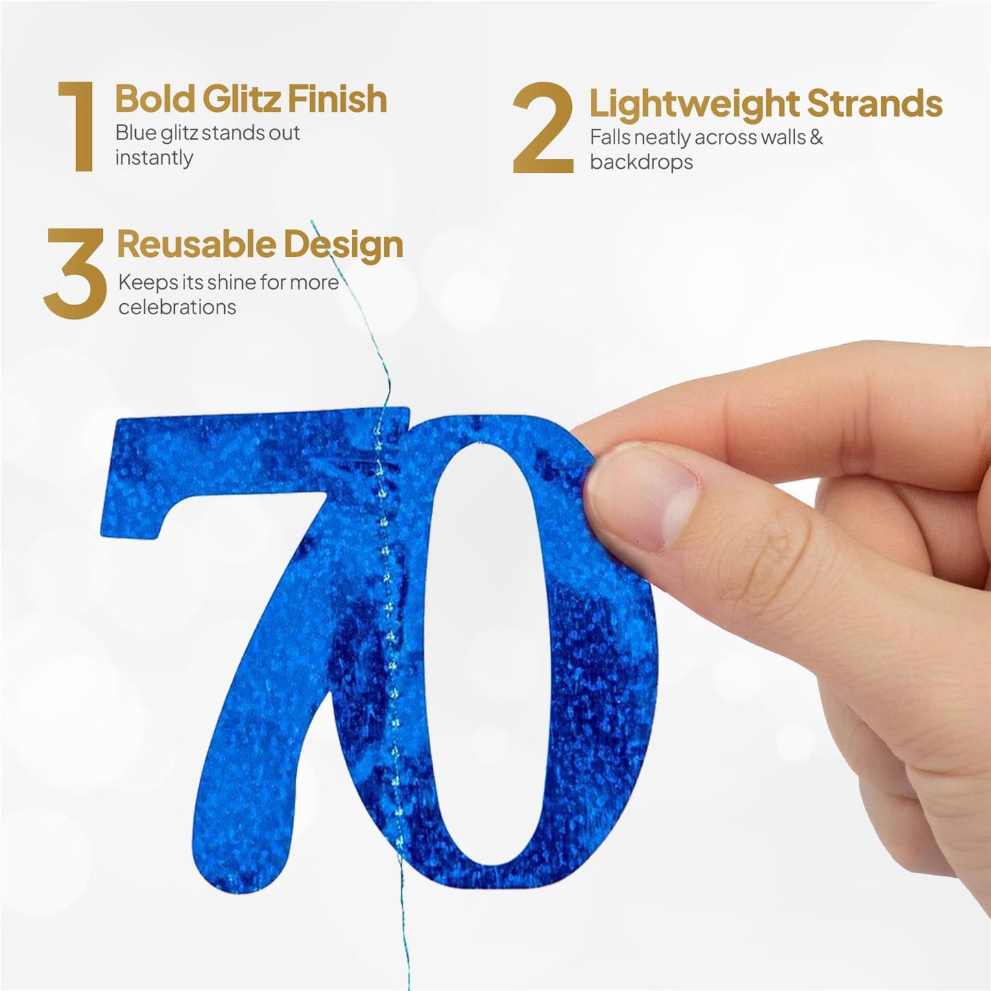 Shatchi 70th Glitz Blue Foil Hanging String Party Decorations Pack of 6
