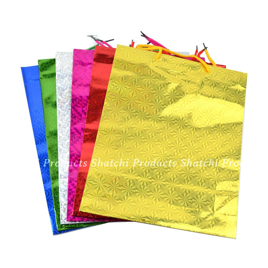 Small Holographic Gift Bags Pack of 4, Assorted Colors